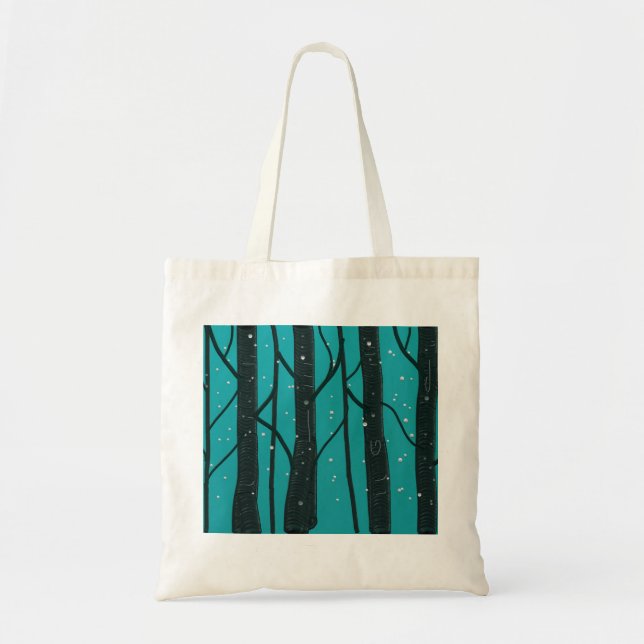 Tote Bag Black Trees Blue (Front)