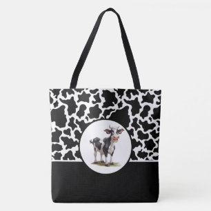 Tote Bag-Black & White Cow Spotted Print