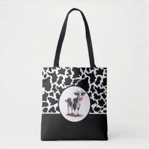 Tote Bag-Black & White Cow Spotted Print Bag