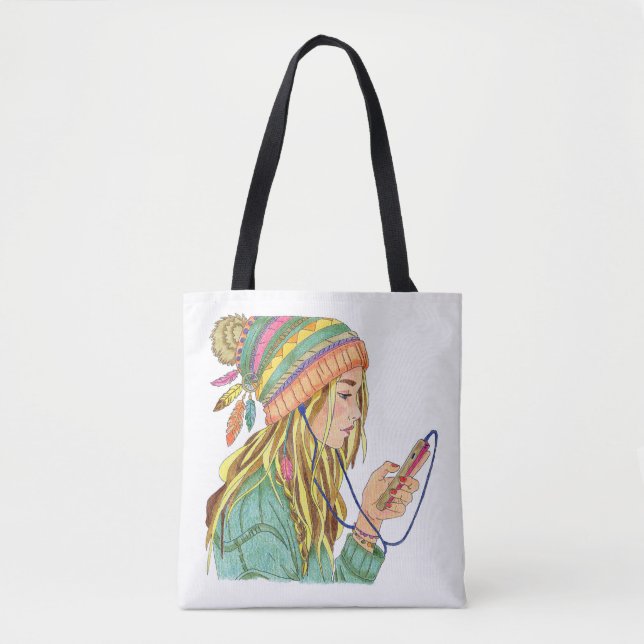 Tote Bag Boho Hat Girl (Front)