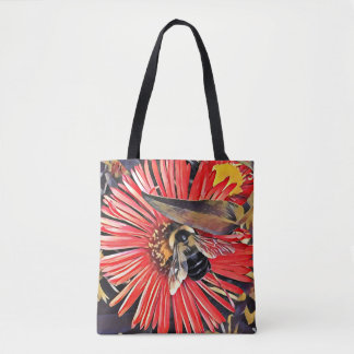 Tote Bag Bumblebee on Zinnia Flower