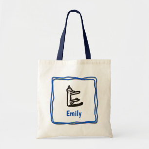 Tote Bag - Cat Letter E with Name in Frame