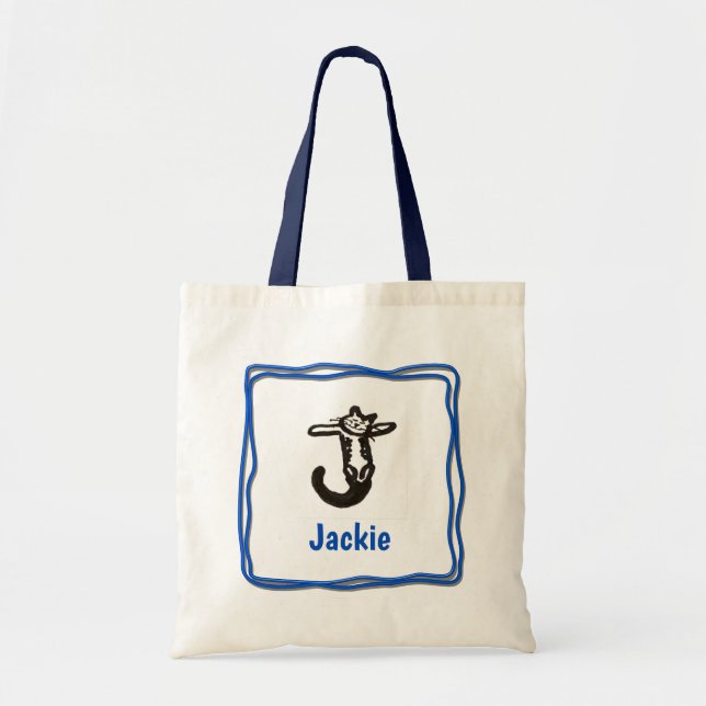 Tote Bag - Cat Letter J with Name in Frame (Front)