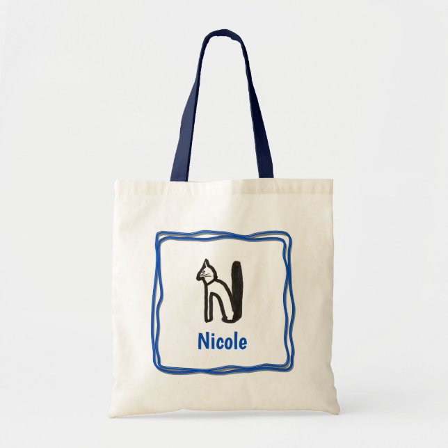 Tote Bag - Cat Letter N with Name in Frame (Front)