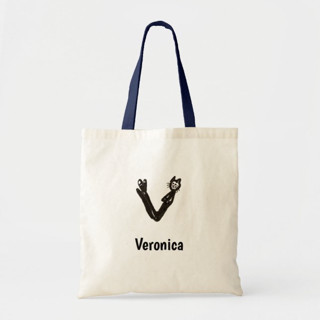 Tote Bag - Cat Letter V with Name  (Front)