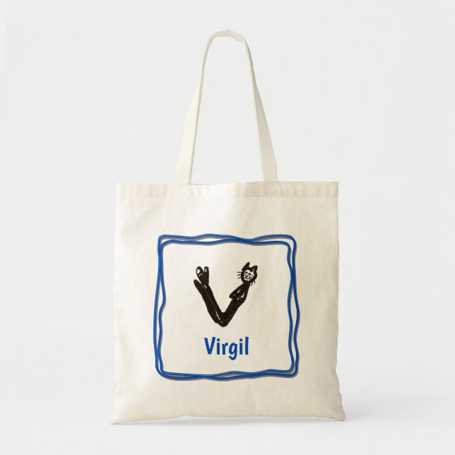 Tote Bag - Cat Letter V with Name in Frame (Front)