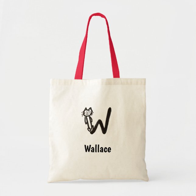 Tote Bag - Cat Letter W with Name  (Front)