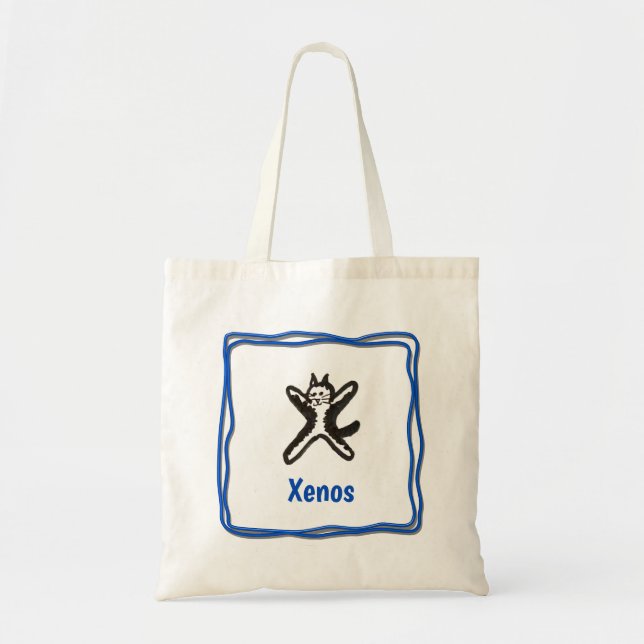Tote Bag - Cat Letter X with Name in Frame (Front)
