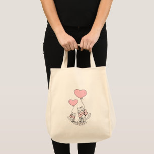 Tote Bag Cat Pink Hearts