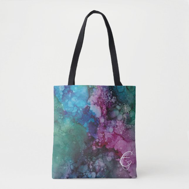 Tote Bag, "Colorburst Inkblots/Pinks Blues Greens" (Front)