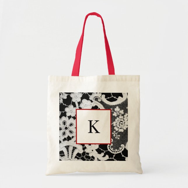 TOTE BAG CUSTOM INITIAL ANTIQUE LACE PATTERN (Front)