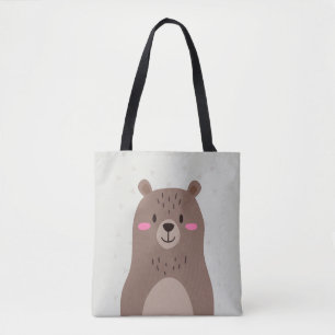 Tote Bag Cute Brown Bear White Woodland Animal