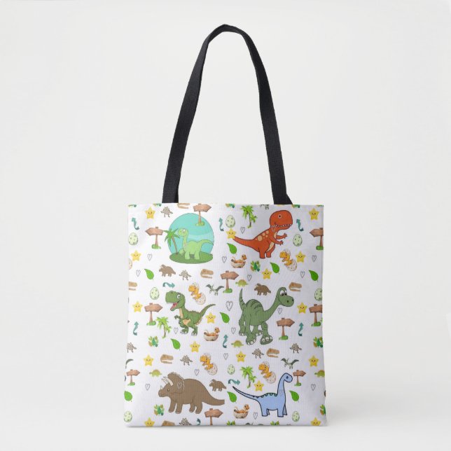 Tote Bag, Cute Dinosaur Wildlife Bag (Front)