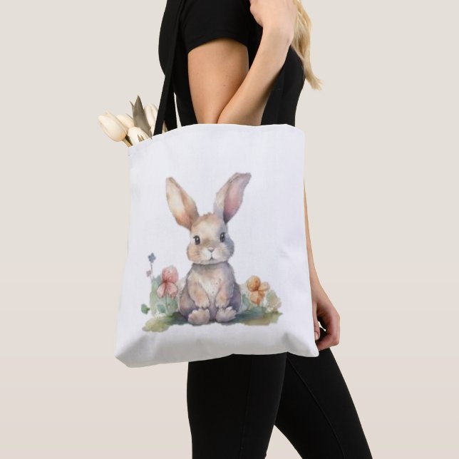 Tote Bag, Cute Floral Rabbit  Bag (Close Up)