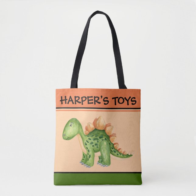 TOTE BAG DINOSAUR PERSONALIZED NAME 2 SIDED (Front)