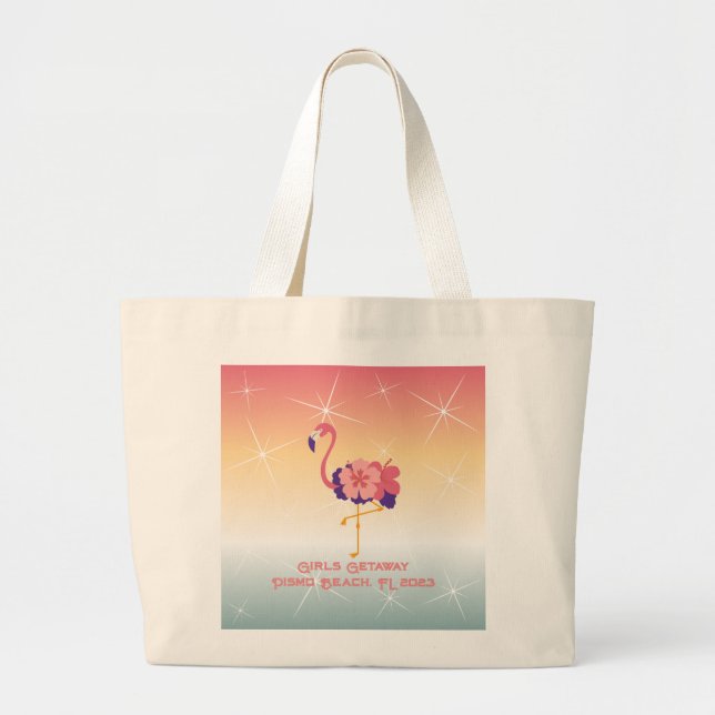 Tote Bag Flamingo Sunset Personalised Text (Front)