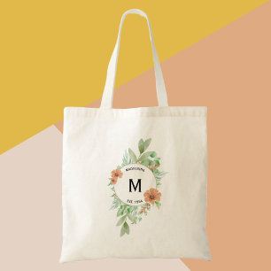 Tote bag, Floral Peach personalized birthday gift 
