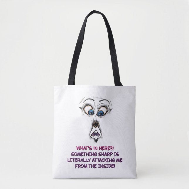 ⁠  Tote bag | Funny Expressive Face Quote Canvas  (Front)
