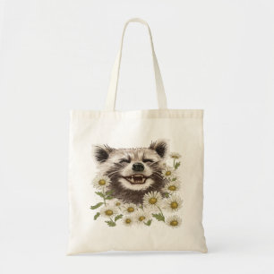 Tote Bag Happy racoon in daisies