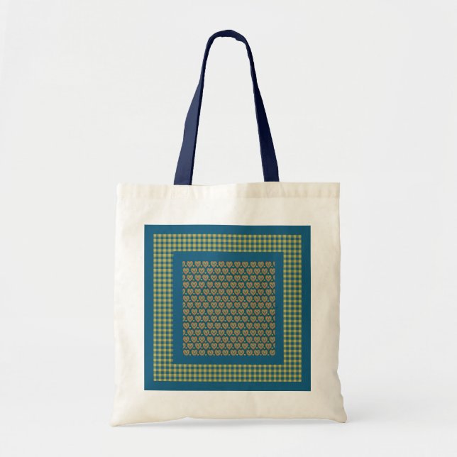 Tote Bag, Hearts and Check Gingham Pattern Bag (Front)