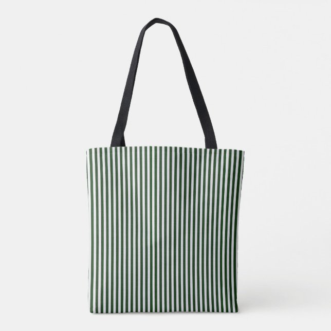 Tote Bag, Hunter Green & White Stripe Vertical  Bag (Back)