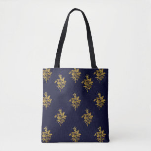 Tote Bag in Dark Blue and Gold Colour