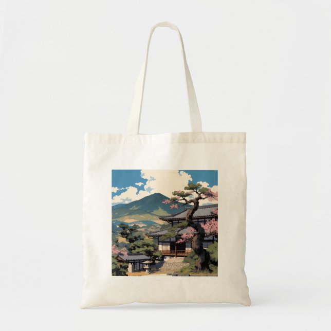 Tote Bag Japonais – Paysage Traditionnel & Temple  (Front)