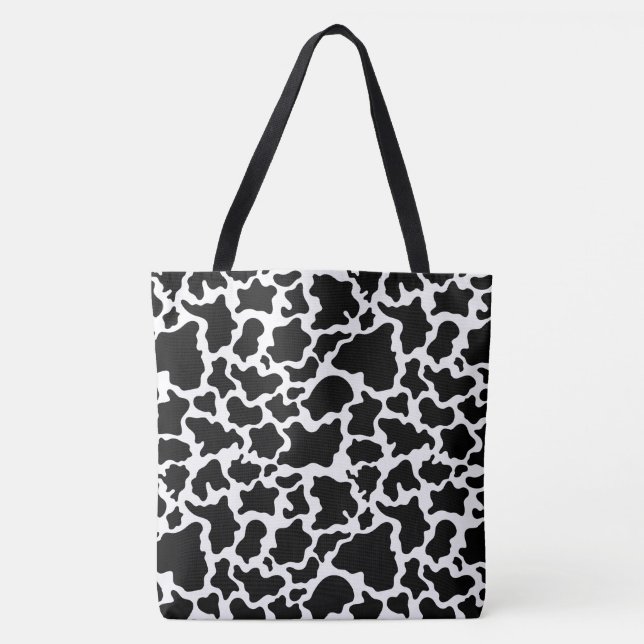 Tote Bag-Large Black & White Cow Spotted Print Bag (Front)