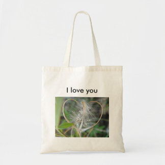 Tote bag lightbeige plant heart, text: "I love you