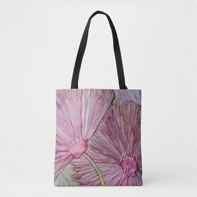 Tote Bag, Medium "Pretty Pink Flowers" (Front)