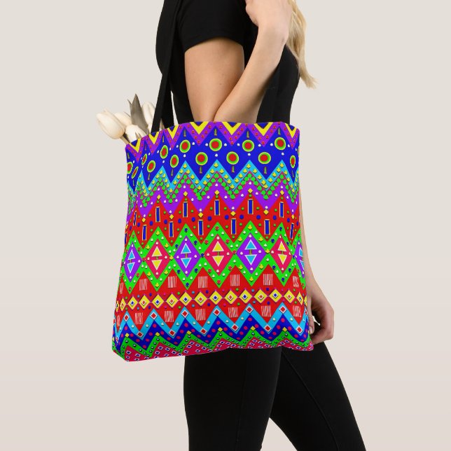 Tote Bag, Mexican Festive Colourful Designs Bag (Close Up)