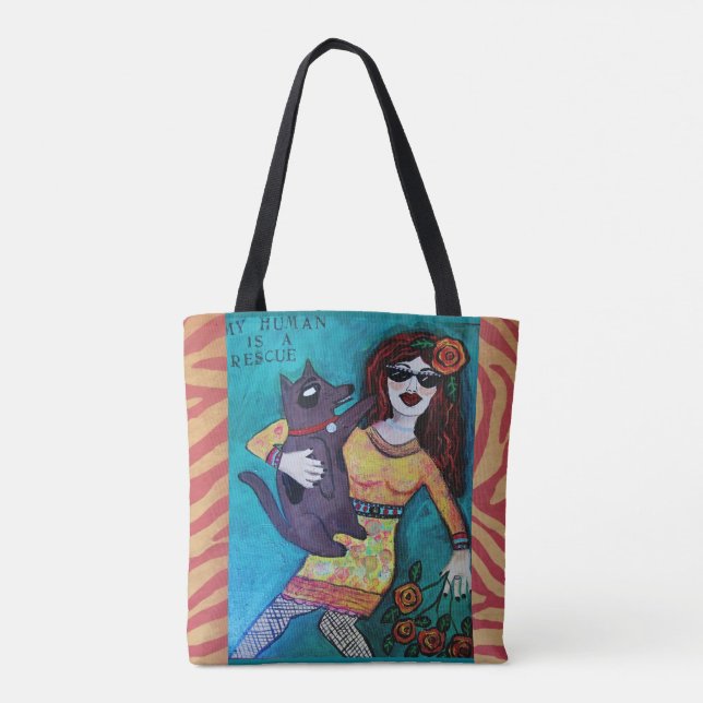 Tote bag-my human is a rescue bag (Back)