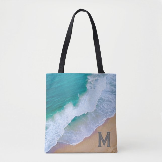 Tote Bag ocean wave surf design monogram gift (Front)