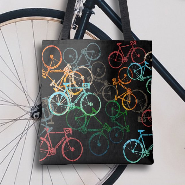 Tote Bag of Bicycles . coloured bikes on black (Creator Uploaded)