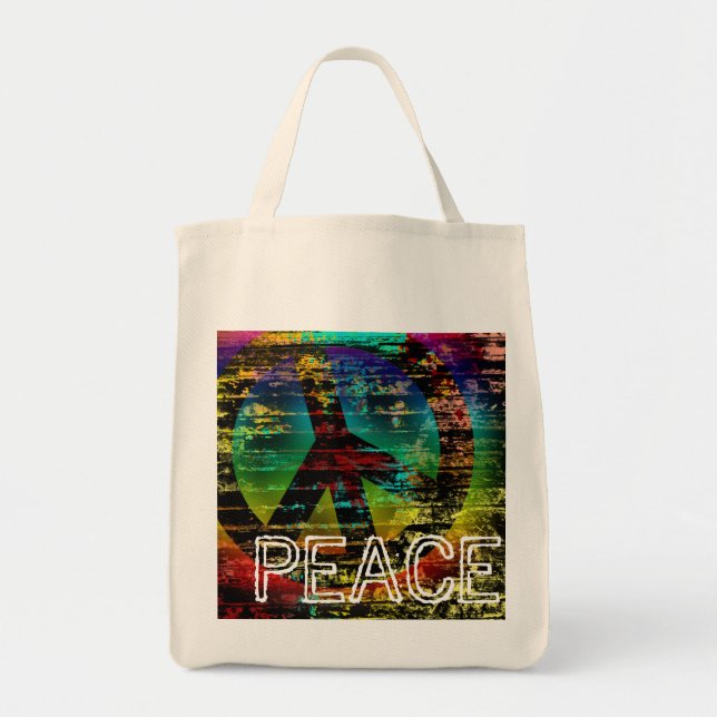 Tote Bag Organic, Abstract Rainbow Grunge Peace (Front)