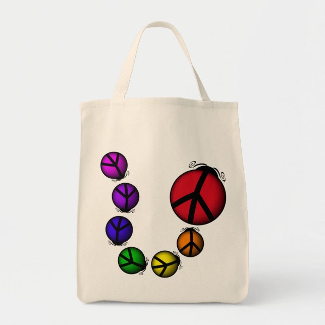Tote Bag Organic Peace Ladybug Rainbow Colours (Front)