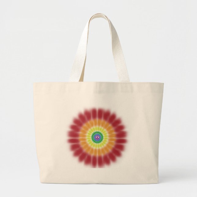 Tote Bag Organic, Tie Dye Peace Design, Rainbow (Front)
