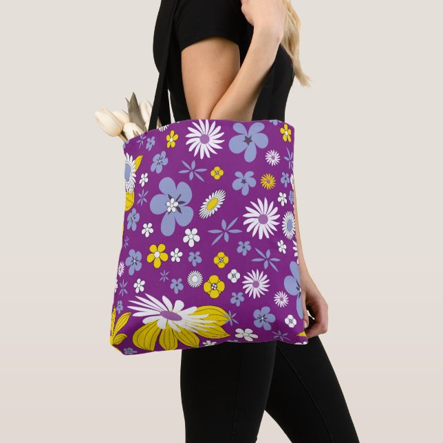 Tote Bag Purple Floral Design (Close Up)