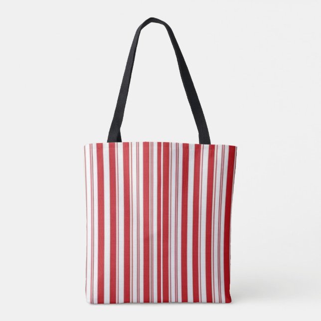 Tote Bag, Red & White Stripe Vertical Bag (Back)