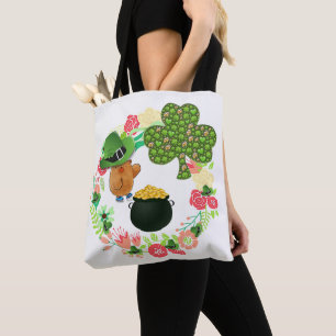 Tote Bag Saint Patrick's Day Teddy Bear Floral