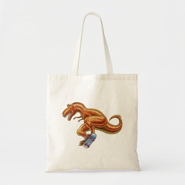 Tote Bag T-rex on Skateboard Cartoon Dinosaur (Front)
