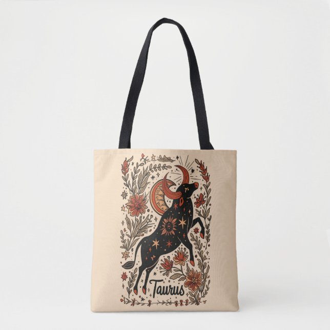 Tote Bag Taurus Celestial Zodiac Art (Front)