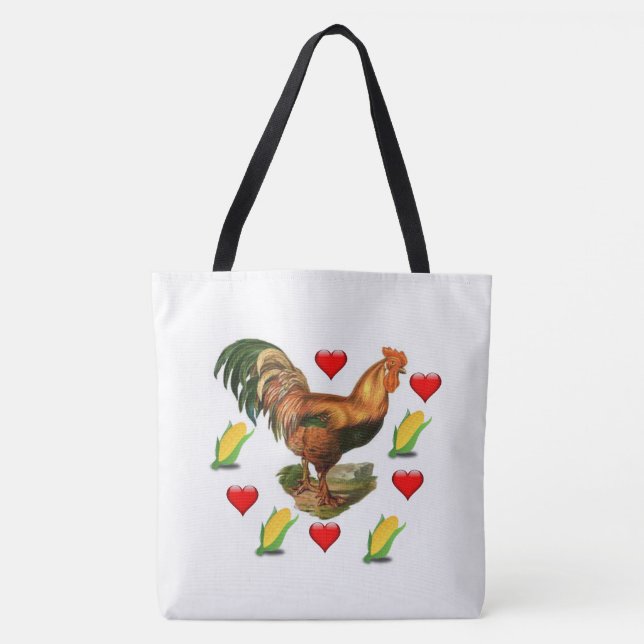Tote Bag White Rooster Corn  (Front)
