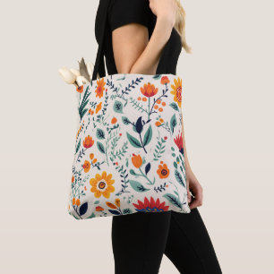 Tote bag with a bright floral pattern