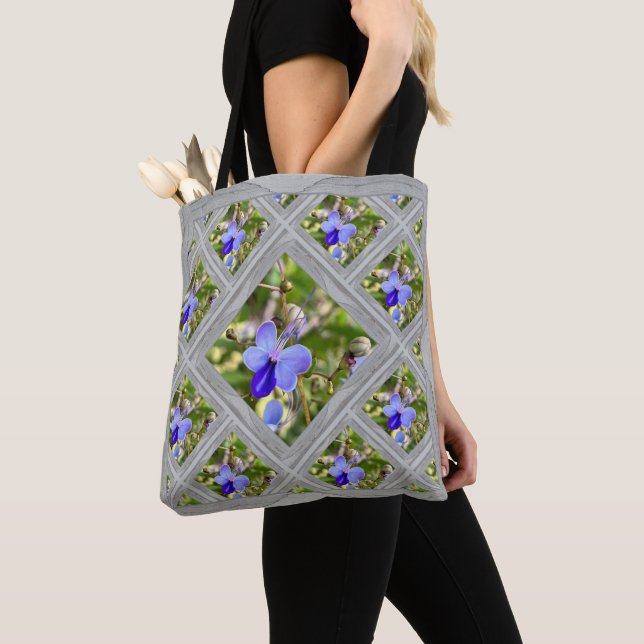 Tote Bag with Blue Butterfly Bush Flowers (Close Up)
