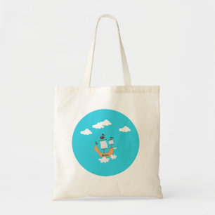 Tote Bag with Boat Pattern, Blue Sea, Peaceful