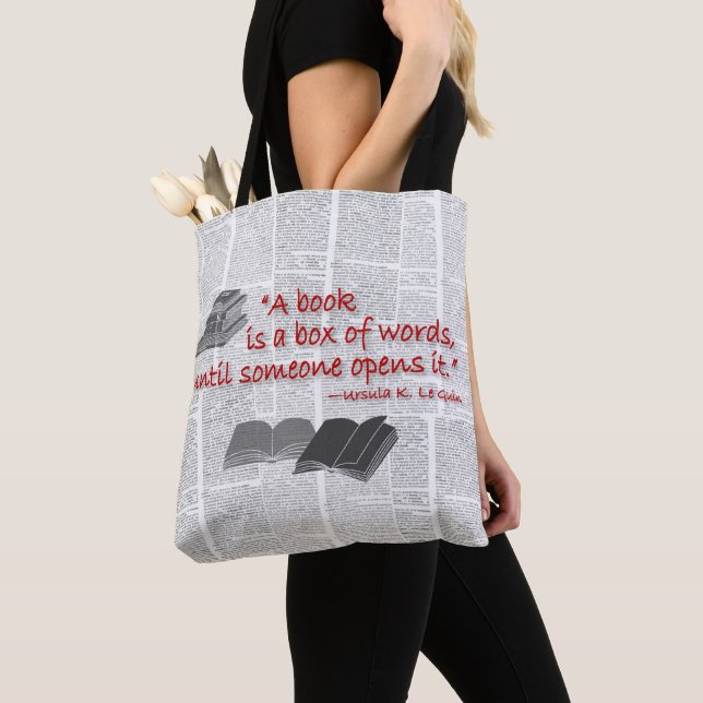 tote bag with book lovers quote (Close Up)