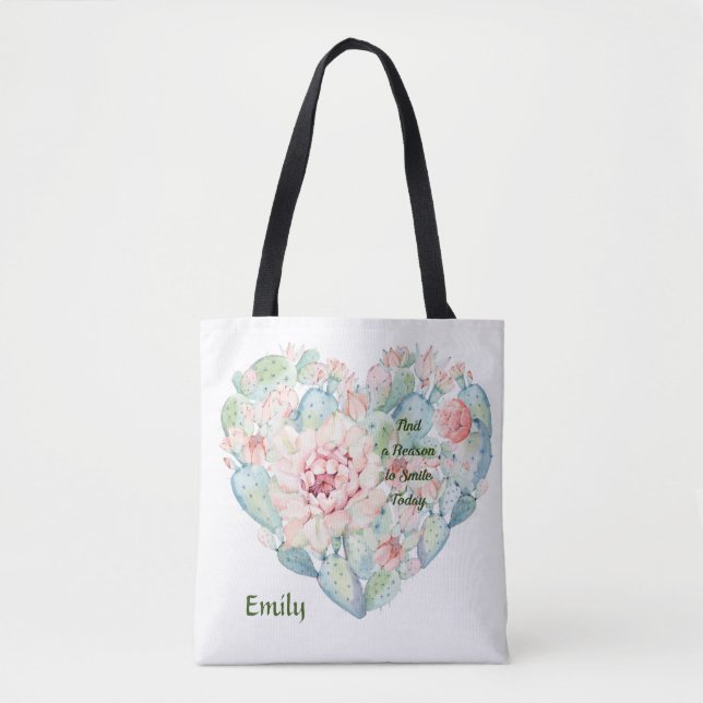 Tote Bag with Cactus Heart & Words (Front)