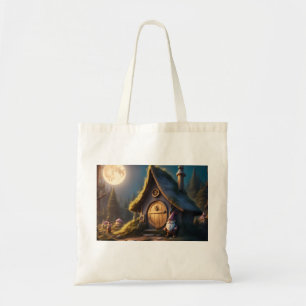 Tote bag with charming Gnome Cabin moon