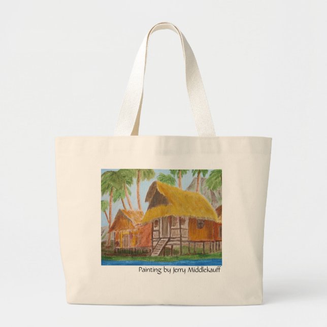 Tote Bag with Grass Huts by Jerry Middlekauff (Front)